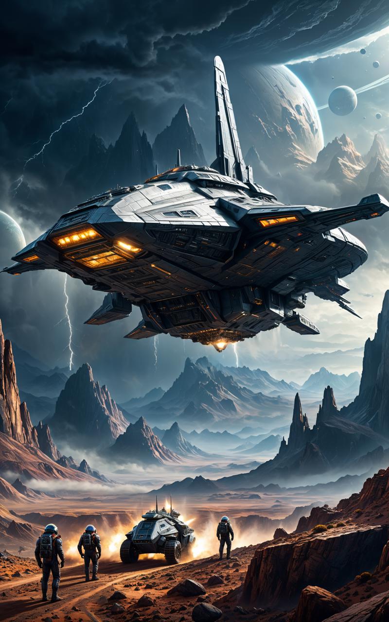 03321-761594902-spaceship and its crew on an unknown planet, mountains and rocks in the background, stormy sky, Science Fiction artwork, complex.png